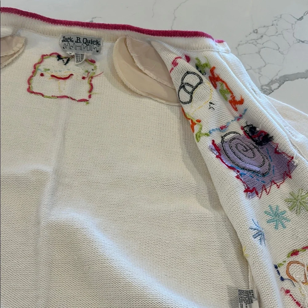 Vintage White Short Sleeve Cardigan Sweater Colorful Insects 🐞 🐌 🦋 🐝 🕷️ 🌻 - Picture 7 of 16